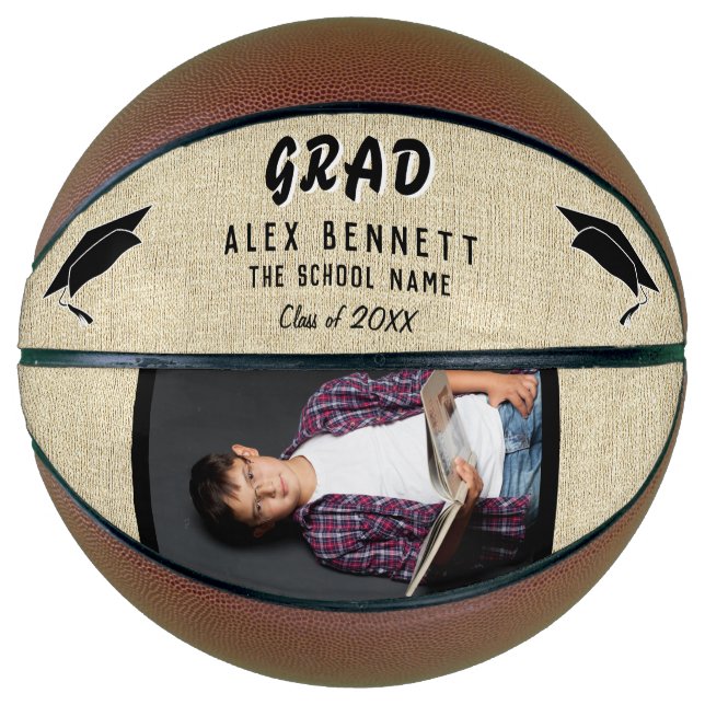 Balón De Baloncesto Nombre Rústico de Graduado / Foto De Graduación (Anverso)