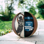 Balón De Baloncesto Número de Jersey | Monograma de Graduación Azul<br><div class="desc">Este regalo de graduación de moda presenta un diseño de parche de número de jersey y su elección de personalización. Agregue su número de jersey, nombre, escuela o universidad, año de clase y su propia foto. Todos los colores se pueden cambiar. Ideal para graduados de secundaria o universidad. Un regalo...</div>