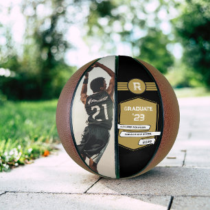 Balón De Baloncesto Número de Jersey Monograma de graduación de oro