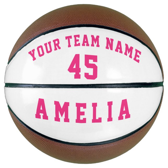 Balón De Baloncesto Número de nombre de equipo del jugador rosa modern (Anverso)