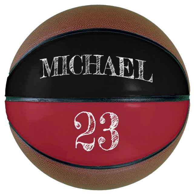 Balón De Baloncesto Número rojo negro grabando nombre personalizado (Anverso)