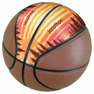 Balón De Baloncesto Ocaso Vintage Ambiente Retro Nombre Personalizado 