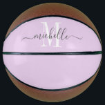 Balón De Baloncesto Pastel Lavender, Chica monogramado personalizado<br><div class="desc">Chicas personalizados monograman baloncesto con sif blanco inicial y un nombre de tipografía de estilo de escritura a la moda sobre un fondo de lavanda pastel claro. Haga clic en "personalizar más adelante" para utilizar la herramienta de diseño simple si desea cambiar el color de fondo o las fuentes. Si...</div>