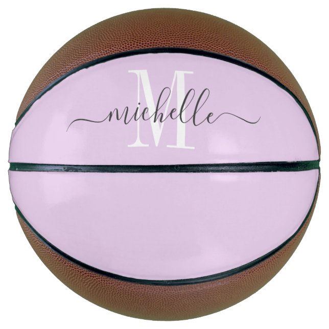 Balón De Baloncesto Pastel Lavender, Chica monogramado personalizado (Anverso)