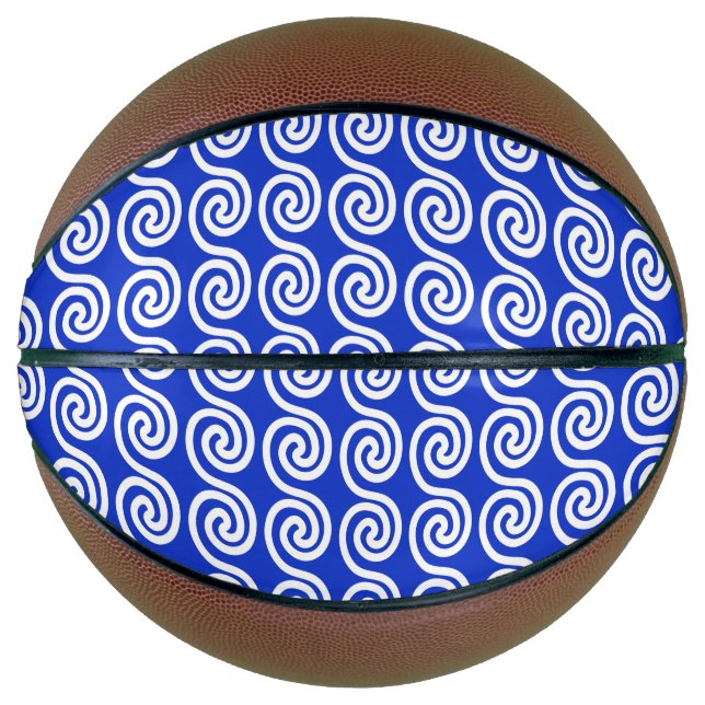 Balón De Baloncesto Patrón azul de las ondas de las teclas del meandro (Anverso)