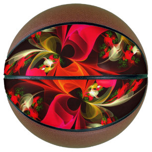 Balón De Baloncesto Patrón de arte abstracto rojo verde floral moderno