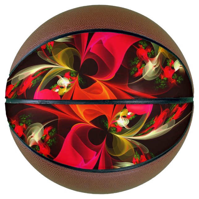 Balón De Baloncesto Patrón de arte abstracto rojo verde floral moderno (Anverso)