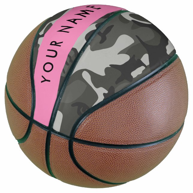 Balón De Baloncesto Patrón de camuflaje gris, tu nombre, Personaliza (Angular)
