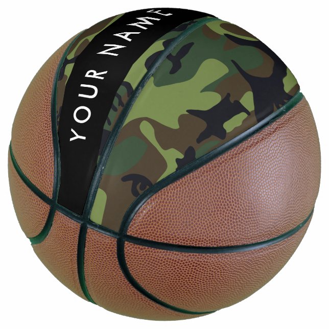 Balón De Baloncesto Patrón de camuflaje verde, nombre, personalización (Angular)