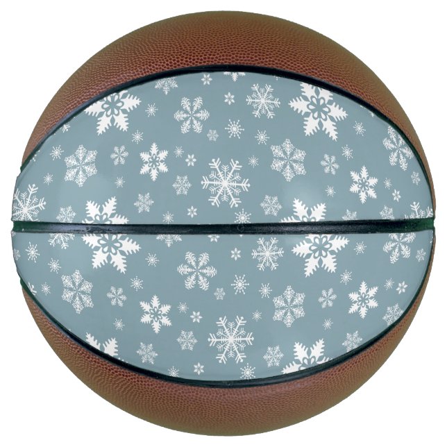 Balón De Baloncesto Patrón de copos de nieve, copos de nieve blancos,  (Anverso)