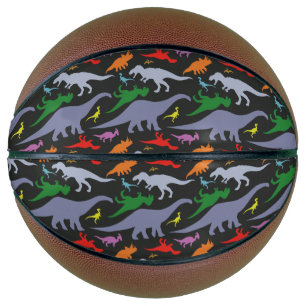 Balón De Baloncesto Patrón de dinosaurios coloridos (oscuro)