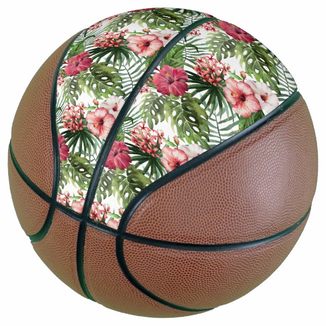 Balón De Baloncesto Patrón de follaje de las flores de los hibiscos tr (Angular)