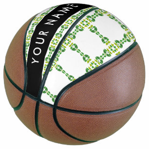 Balón De Baloncesto Patrón de Hoja, Hojas Verdes, Tu Nombre