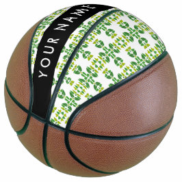 Balón De Baloncesto Patrón de Hoja, Hojas Verdes, Tu Nombre