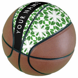 Balón De Baloncesto Patrón de Hoja, Hojas Verdes, Tu Nombre
