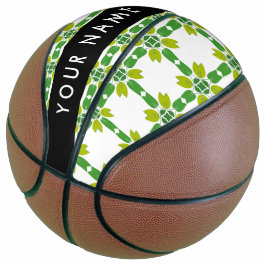 Balón De Baloncesto Patrón de Hoja, Hojas Verdes, Tu Nombre