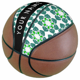 Balón De Baloncesto Patrón de Hoja, Hojas Verdes, Tu Nombre