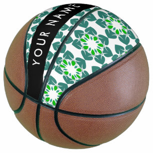 Balón De Baloncesto Patrón de Hoja, Hojas Verdes, Tu Nombre