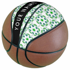 Balón De Baloncesto Patrón de Hoja, Hojas Verdes, Tu Nombre