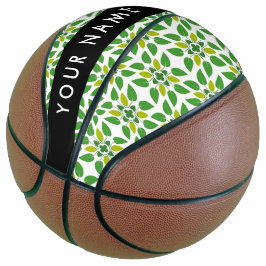 Balón De Baloncesto Patrón de Hoja, Hojas Verdes, Tu Nombre