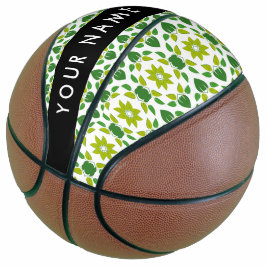 Balón De Baloncesto Patrón de Hoja, Hojas Verdes, Tu Nombre