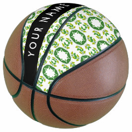 Balón De Baloncesto Patrón de Hoja, Hojas Verdes, Tu Nombre