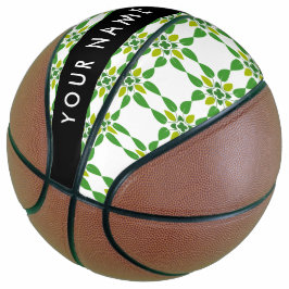 Balón De Baloncesto Patrón de Hoja, Hojas Verdes, Tu Nombre