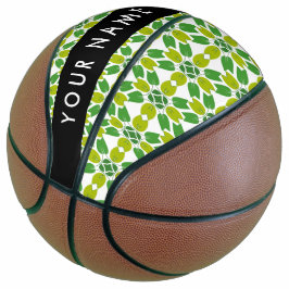 Balón De Baloncesto Patrón de Hoja, Hojas Verdes, Tu Nombre