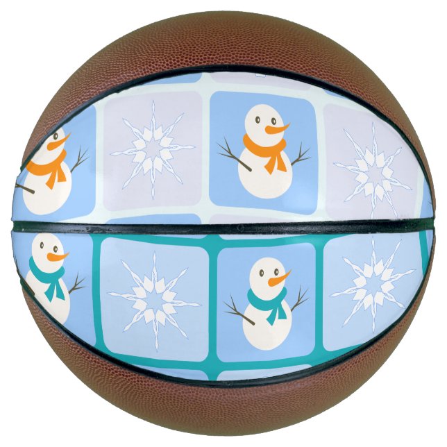 Balón De Baloncesto Patrón de invierno de snowman y copos de nieve (Anverso)