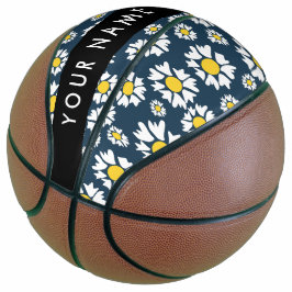 Balón De Baloncesto Patrón de margaritas, Margaritas blancas, Tu nombr