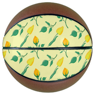 Balón De Baloncesto Patrón floral con flores amarillas de rosa y tulip