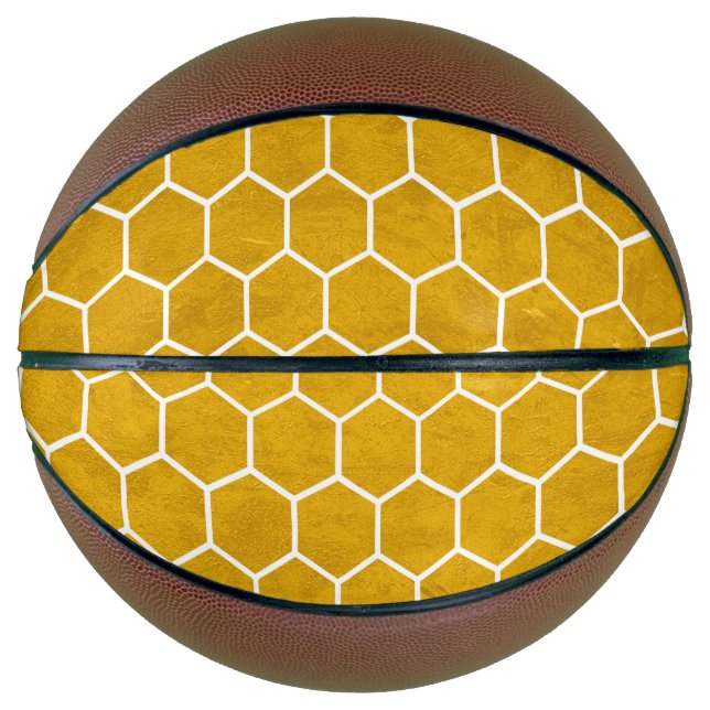Balón De Baloncesto Patrón hexagonal exagerado amarillo (Anverso)