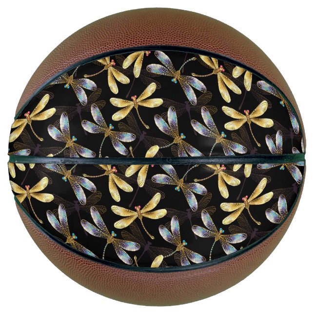 Balón De Baloncesto Patrón sin foco con Dragonflies dorados (Anverso)