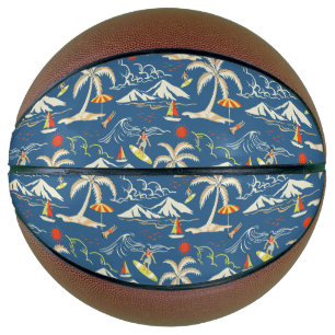 Balón De Baloncesto Patrón Tropical Retro Surf