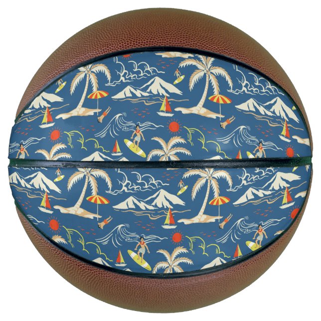 Balón De Baloncesto Patrón Tropical Retro Surf (Anverso)