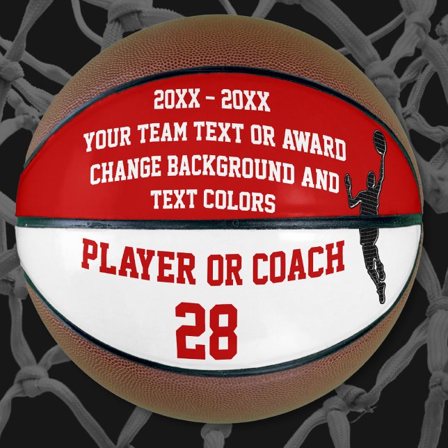 Balón De Baloncesto PERSONALIZADAS IDEAS DE Básquetbol DE Fin de Tempo (Gifts for basketball seniors, Red and White Basketball. Basketball team gifts. Custom Basketball.)
