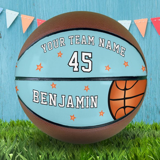 Balón De Baloncesto Personalizado Blue Team Name Number Stars (Subido por el creador)