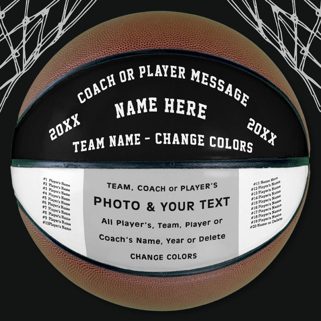 Balón De Baloncesto Personalizado fotográfico blanco negro hace básque (Basketball senior night gifts. Best Gifts for basketball coaches. Basketball Players Names. Photo)
