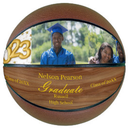 Balón De Baloncesto Personalizado Graduación Fotos Gold Name Wood Bask