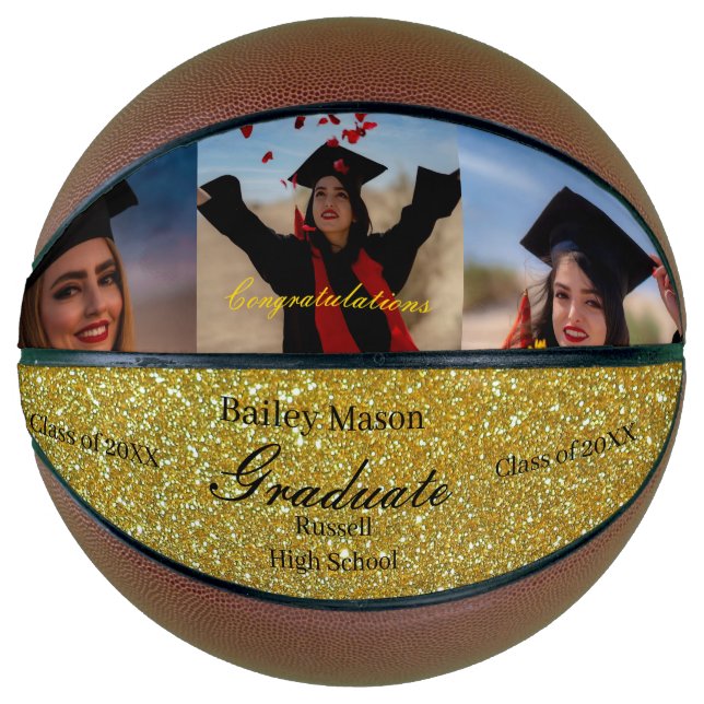 Balón De Baloncesto Personalizado Graduación Fotos Nombre Oro Balonces (Anverso)