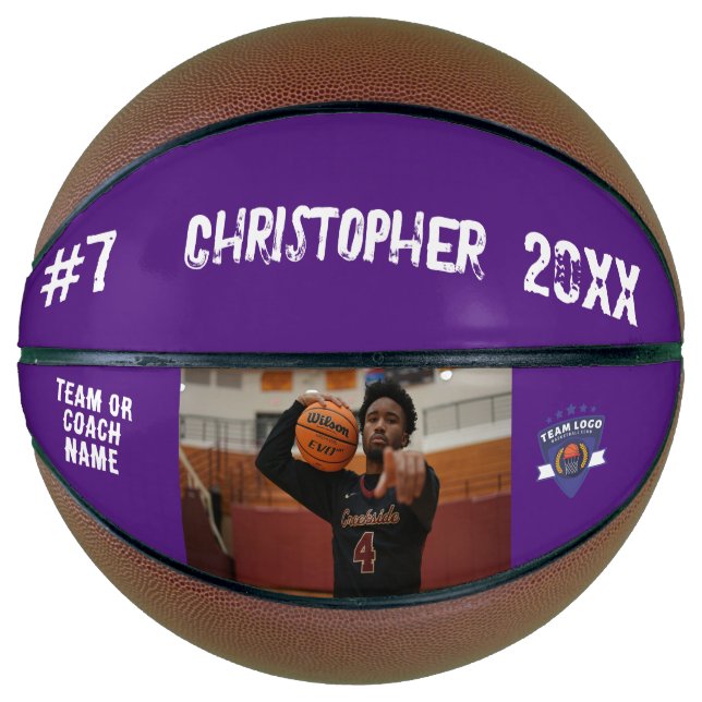 Balón De Baloncesto Personalizado nombre del jugador de fotos número l (Anverso)