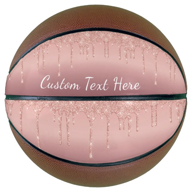 Balón De Baloncesto Personalizado Rosa de texto Oro Purpurina Rubor Pe (Anverso)
