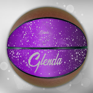 Balón De Baloncesto Pincel púrpura moderno Metalizado con monograma pl