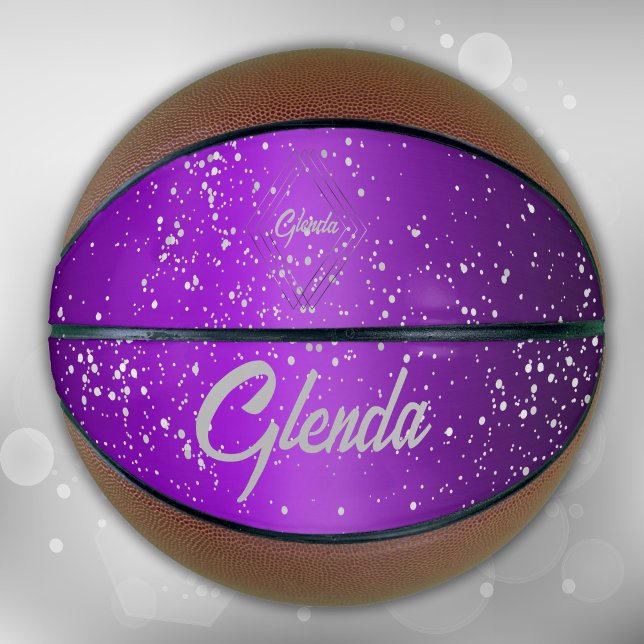 Balón De Baloncesto Pincel púrpura moderno Metalizado con monograma pl (Subido por el creador)