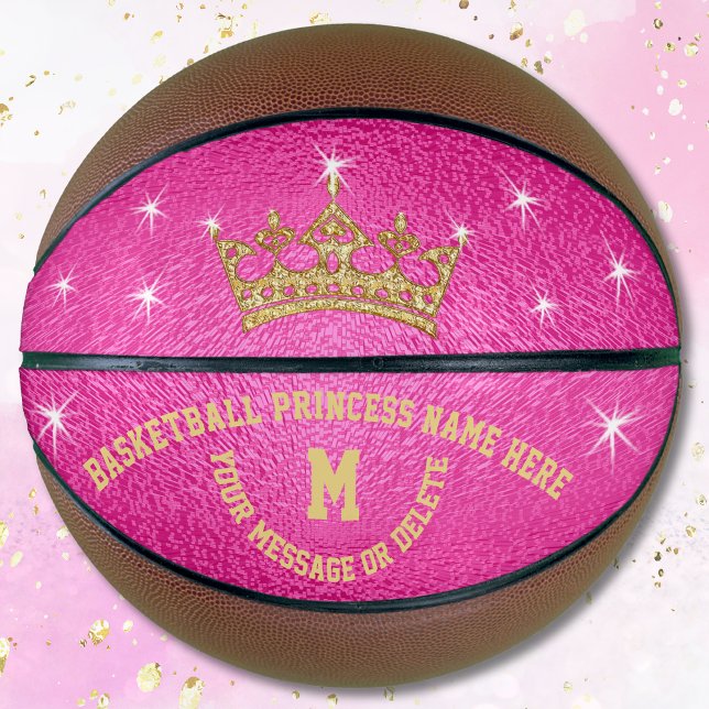 Balón De Baloncesto Princesa de baloncesto dorada y rosa caliente pers (Pink, Gold, Personalized, Princess Basketball. Pink and Gold Basketball. Gifts for basketball lovers)