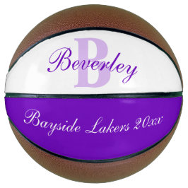 Balón De Baloncesto Purple monogram name, initial and team basketball