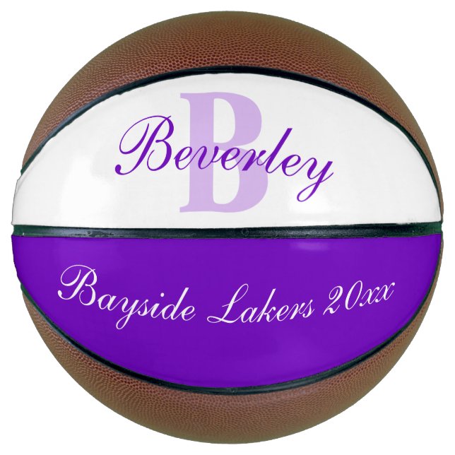 Balón De Baloncesto Purple monogram name, initial and team basketball (Anverso)