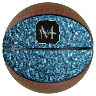 Balón De Baloncesto Purpurina de imitación azul cielo claro nombre Mon