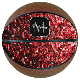 Balón De Baloncesto Purpurina rojo oscuro destello relámpago Monograma
