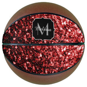 Balón De Baloncesto Purpurina rojo oscuro destello relámpago Monograma
